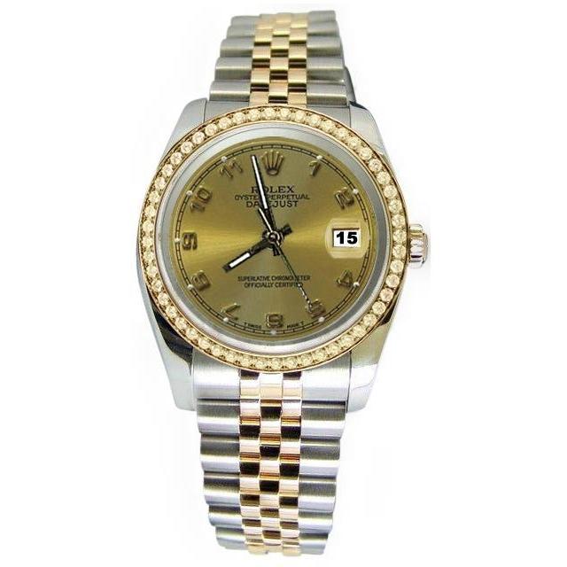 Rolex-Uhr Datejust aus Edelstahl und Golden, arabisches Zifferblatt, Jubiläum-Diamantlünette, schnell eingestellt
