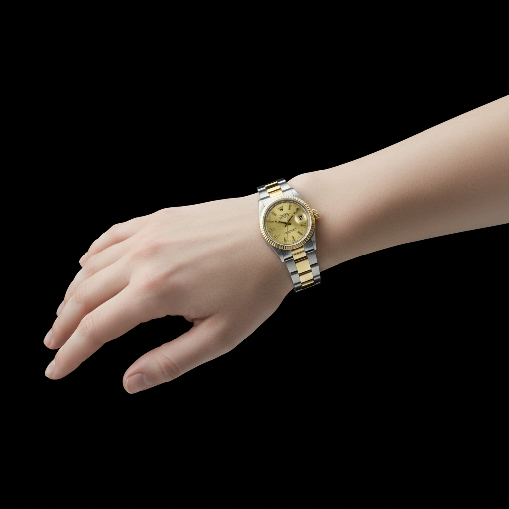 Rolex-Uhr Oyster-Armband geriffelte Lünette Gold & Edelstahl Datejust Mid P5