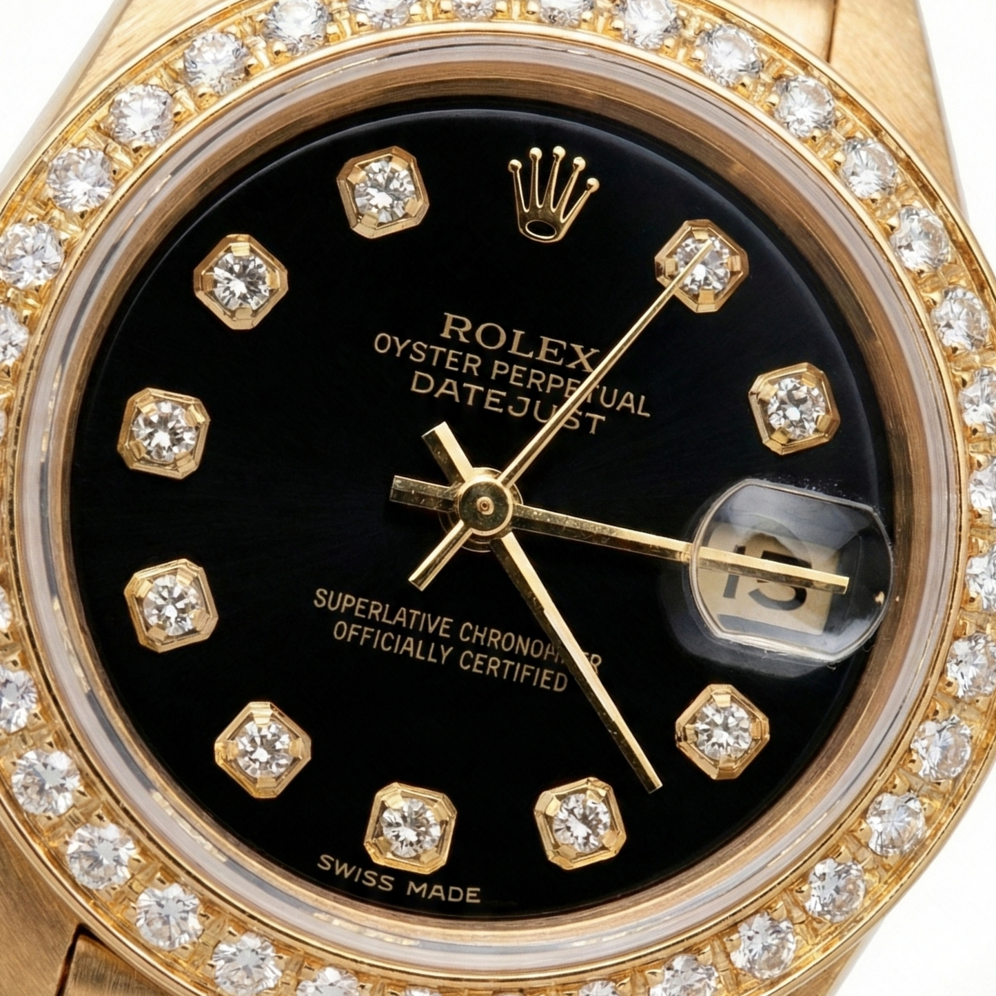 Rolex-Uhr im Präsidentenstil mit schwarzem Diamant-Zifferblatt und Lünette von Datejust