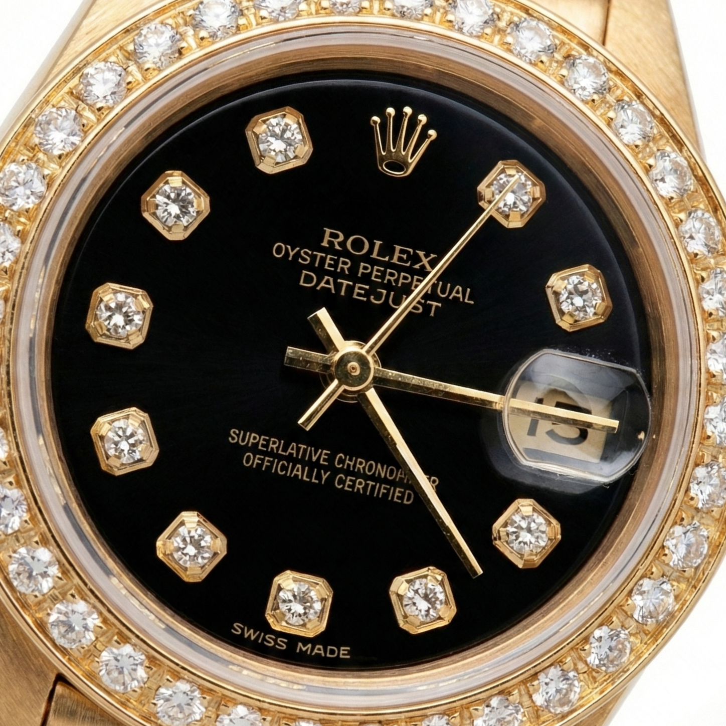 Rolex-Uhr im Präsidentenstil mit schwarzem Diamant-Zifferblatt und Lünette von Datejust