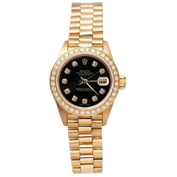 Rolex-Uhr im Präsidentenstil mit schwarzem Diamant-Zifferblatt und Lünette von Datejust