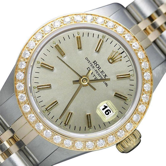 Rolex-Uhr mit Diamantlünette und weißem Stick-Zifferblatt, Edelstahl-Gold-Jubiläumsarmband