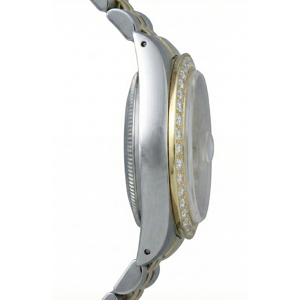 Rolex-Uhr mit Diamantlünette und weißem Stick-Zifferblatt, Edelstahl-Gold-Jubiläumsarmband