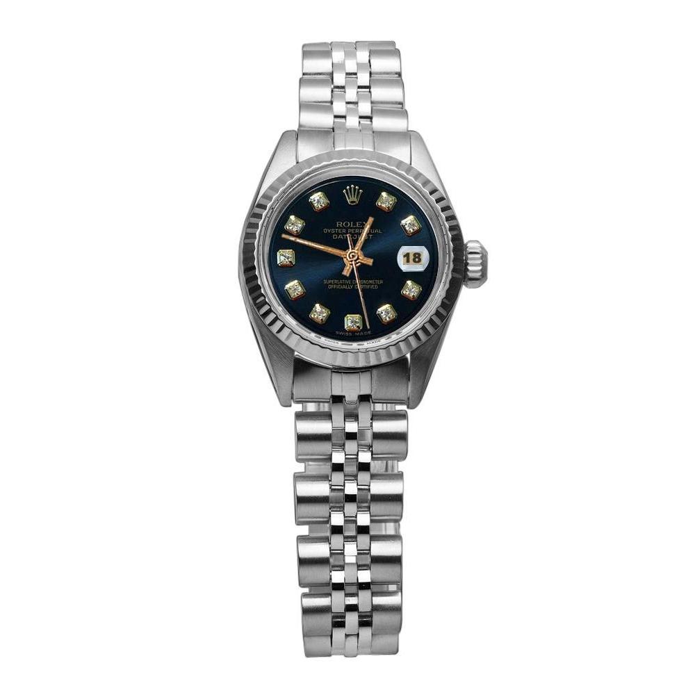 Rolex-Uhr mit schwarzem Diamant-Zifferblatt und Jubiläumsarmband aus Edelstahl