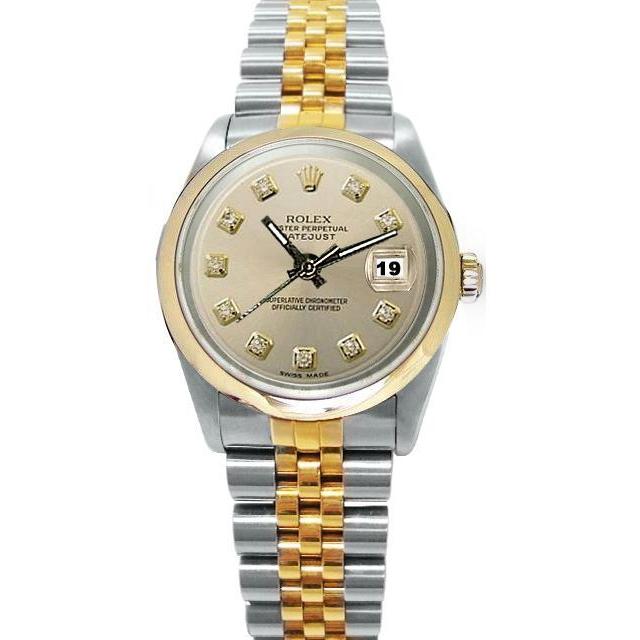 Rolex Herrenuhr Datejust aus Edelstahl und Golden mit silbernem Diamantzifferblatt
