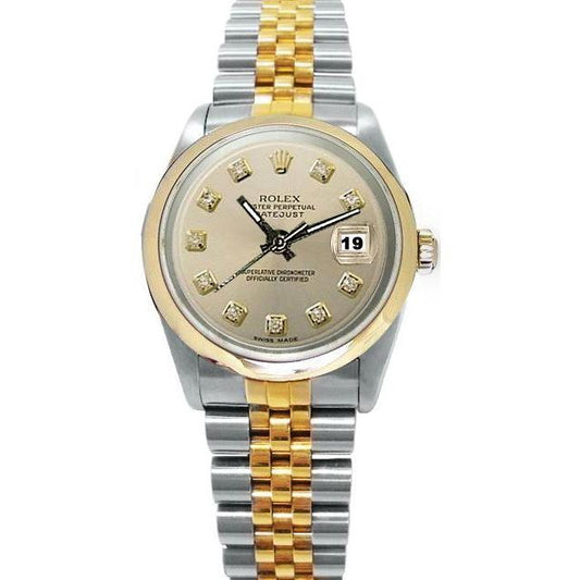 Rolex Herrenuhr Datejust aus Edelstahl und Golden mit silbernem Diamantzifferblatt

