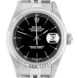 Rolex Datejust Herren 36mm Uhr Schwarzes Stick-Zifferblatt