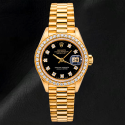 Rolex Datejust 26 mm 69178 Schwarzes Original-Diamantzifferblatt Diamantlünette Gelbgold