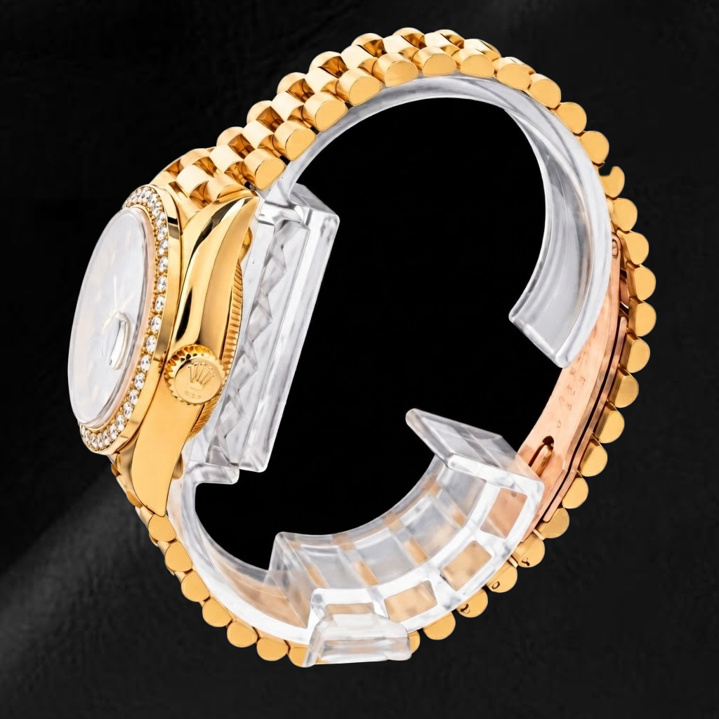 Rolex Datejust 26 mm 69178 Schwarzes Original-Diamantzifferblatt Diamantlünette Gelbgold