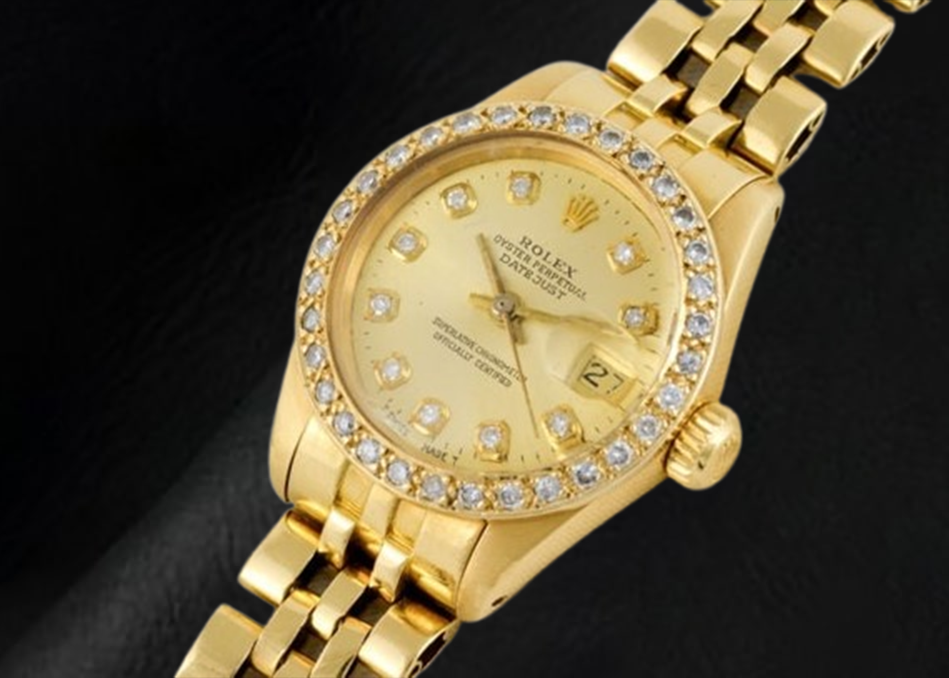 Rolex Datejust 26 mm Champagner Diamant Zifferblatt Präsident Uhr Gelbgold