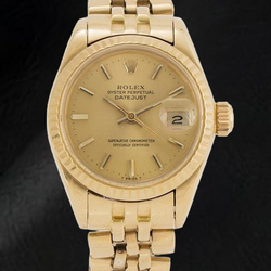 Rolex Datejust 26 mm Champagner Stabzifferblatt Gelbgold Damenuhr