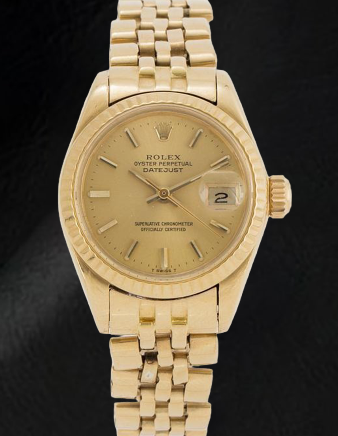 Rolex Datejust 26 mm Champagner Stabzifferblatt Gelbgold Damenuhr