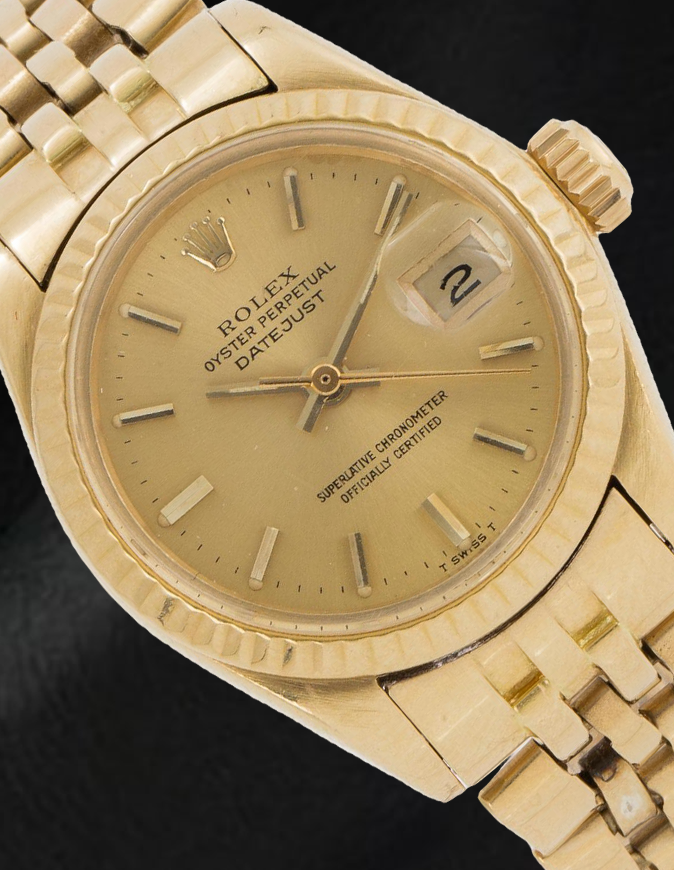 Rolex Datejust 26 mm Champagner Stabzifferblatt Gelbgold Damenuhr