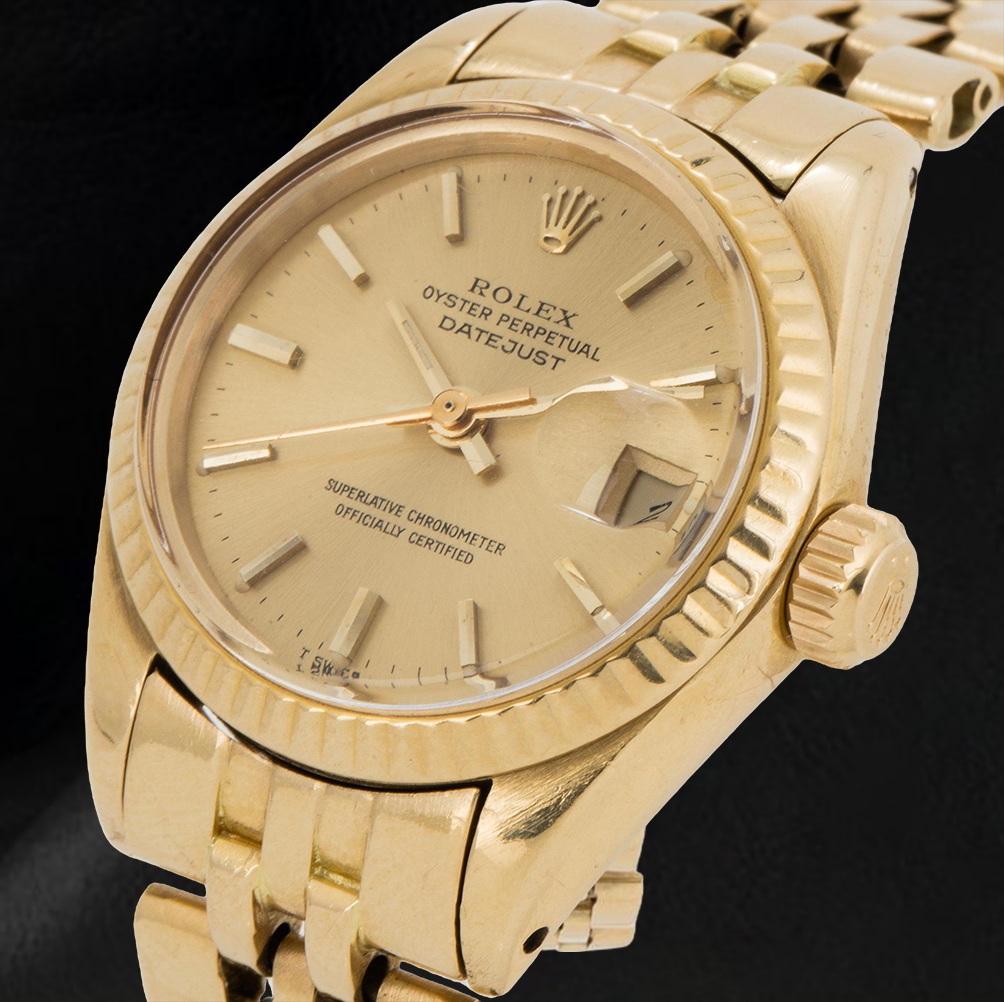 Rolex Datejust 26 mm Champagner Stabzifferblatt Gelbgold Damenuhr