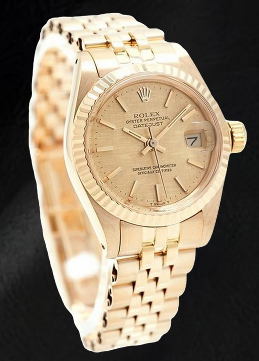 Rolex Datejust 26 mm Damenuhr aus Gelbgold mit champagnerfarbenem Zifferblatt