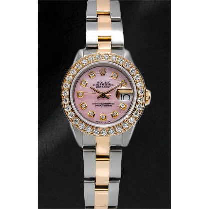 Rolex Datejust 26 mm, rosa Perlmutt-Zifferblatt mit Diamanten, zweifarbiges Oyster-Armband