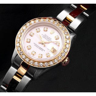 Rolex Datejust 26 mm, rosa Perlmutt-Zifferblatt mit Diamanten, zweifarbiges Oyster-Armband