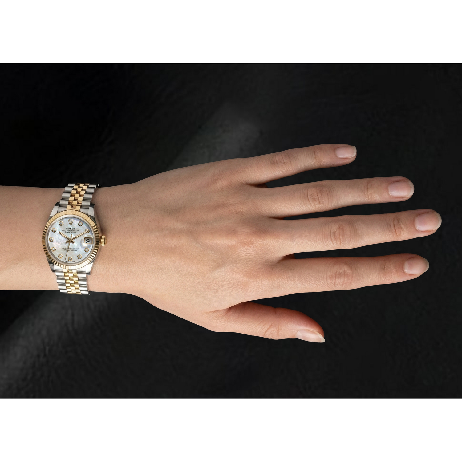 Rolex Two Tone mit Zuchtperle – Detailansicht