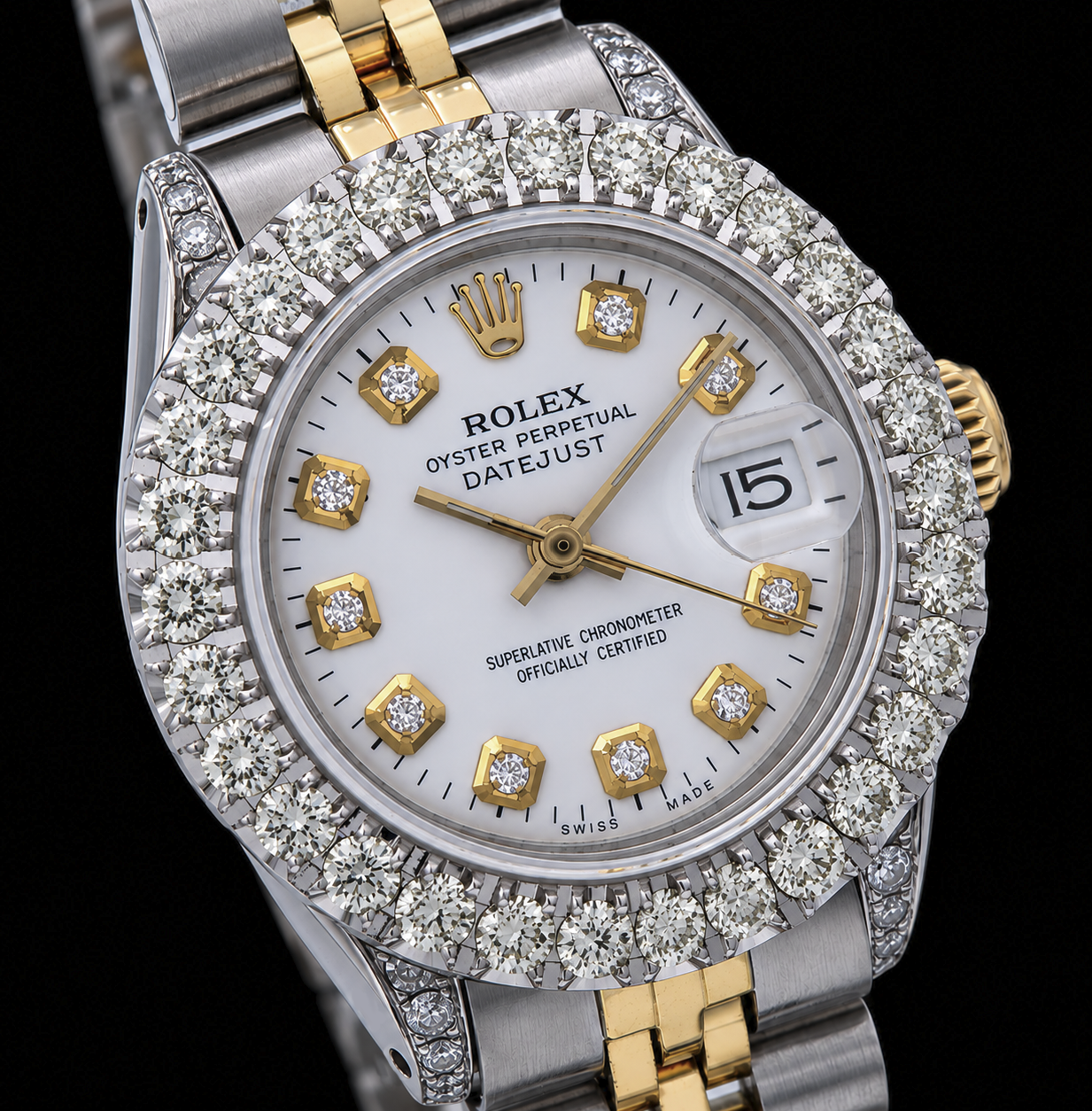 Rolex Datejust 6917 26 mm Bicolor-Uhr Weißes Diamantzifferblatt Jubilé-Armband
