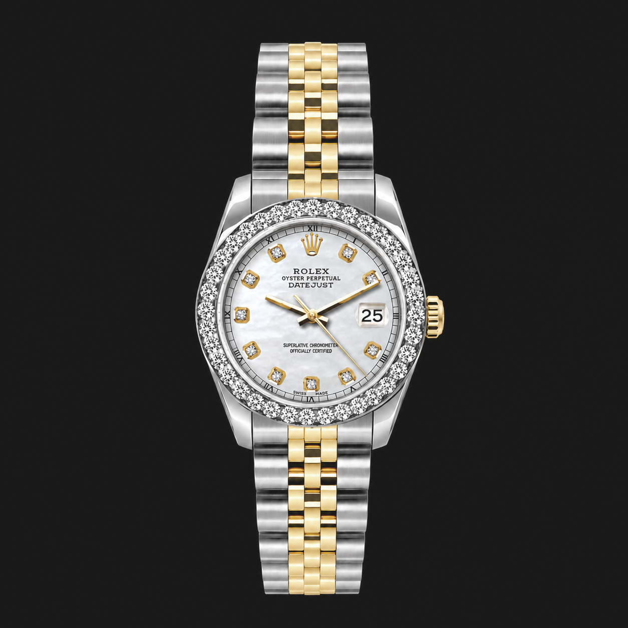 Rolex Datejust 6917 Damenuhr 26 mm Bicolor weißes Perlmutt Diamantzifferblatt
