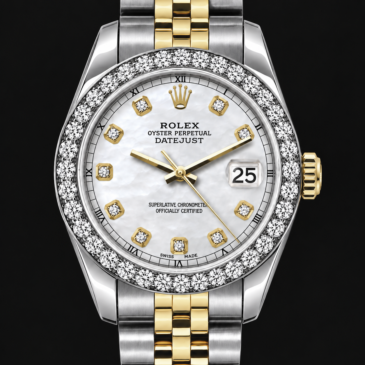 Rolex Datejust 6917 Damenuhr 26 mm Bicolor weißes Perlmutt Diamantzifferblatt