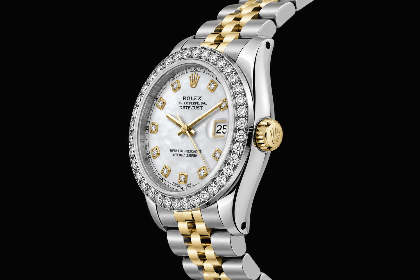 Rolex Datejust 6917 Damenuhr 26 mm Bicolor weißes Perlmutt Diamantzifferblatt