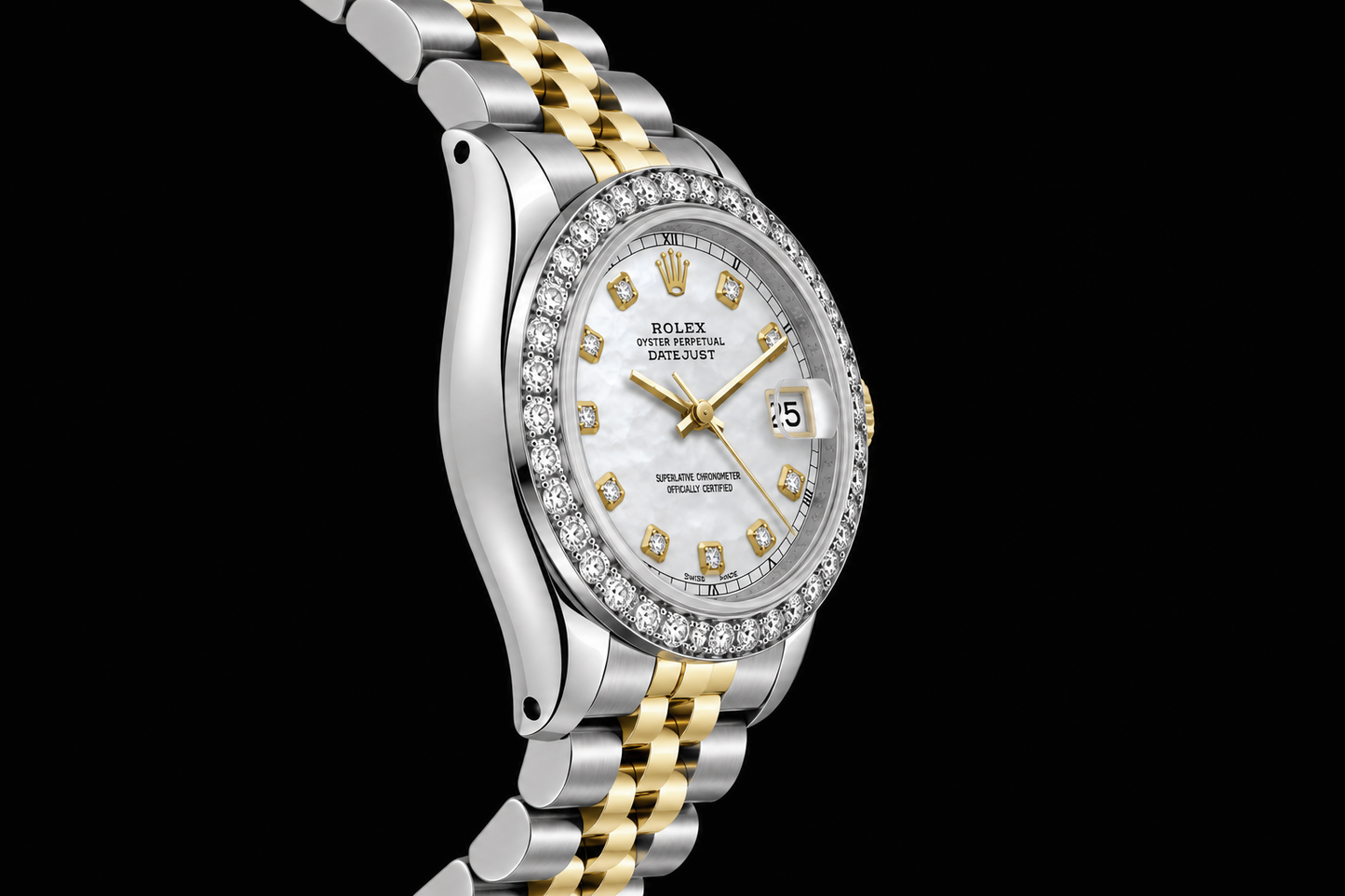 Rolex Datejust 6917 Damenuhr 26 mm Bicolor weißes Perlmutt Diamantzifferblatt