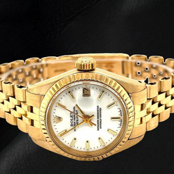 Rolex Datejust, Gelbgold-Damenuhr im President-Stil mit weißem Strichzifferblatt