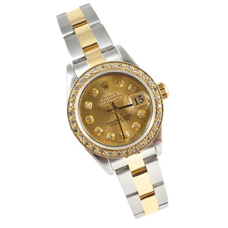 Rolex Datejust für Damen, Zifferblatt aus Champagner mit Diamanten, Edelstahl und Gold
