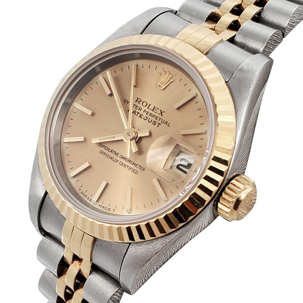 Rolex Lady-Datejust, 26 mm, zweifarbiges Zifferblatt mit champagnerfarbenem Stabmuster