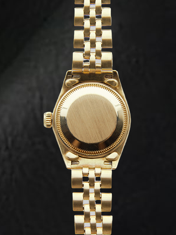 Rolex Lady-Datejust – Armbanduhr mit weißem Stabzifferblatt und Präsidenten-Stil und Gelbgold-Armband