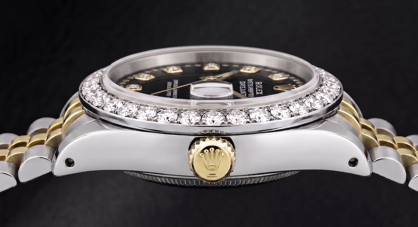 Rolex Datejust 6917 Damenuhr 26 mm Bicolor Schwarzes String-Diamantzifferblatt