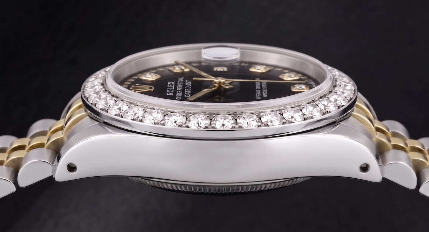Rolex Datejust 6917 Damenuhr 26 mm Bicolor Schwarzes String-Diamantzifferblatt