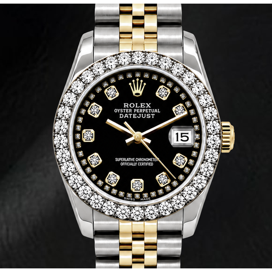 Rolex Datejust 6917 Damenuhr 26 mm Bicolor Schwarzes String-Diamantzifferblatt