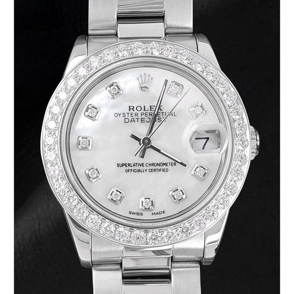 Rolex Lady Datejust 31 mm weißes Perlmutt-Diamant-Zifferblatt Edelstahluhr