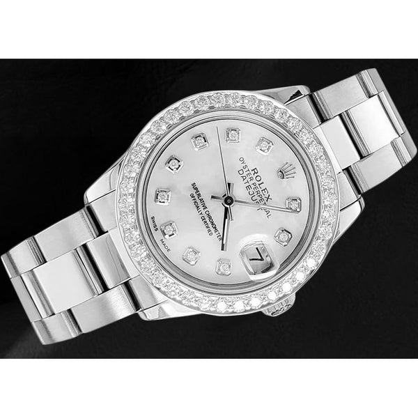 Rolex Lady Datejust 31 mm weißes Perlmutt-Diamant-Zifferblatt Edelstahluhr