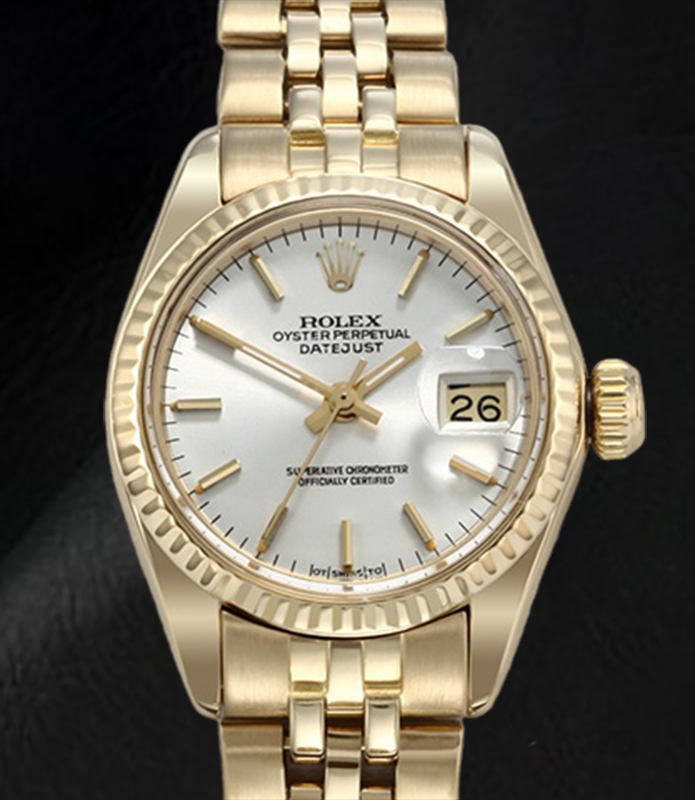 Rolex Lady Datejust Präsident-Armbanduhr aus Gelbgold mit weißem Stick-Zifferblatt