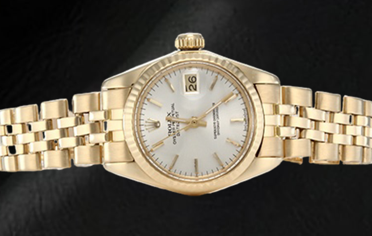 Rolex Lady Datejust Präsident-Armbanduhr aus Gelbgold mit weißem Stick-Zifferblatt