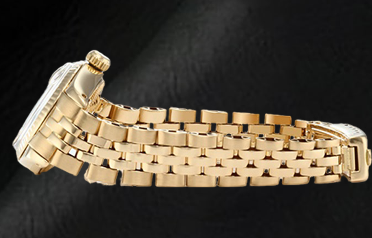 Rolex Lady Datejust Präsident-Armbanduhr aus Gelbgold mit weißem Stick-Zifferblatt