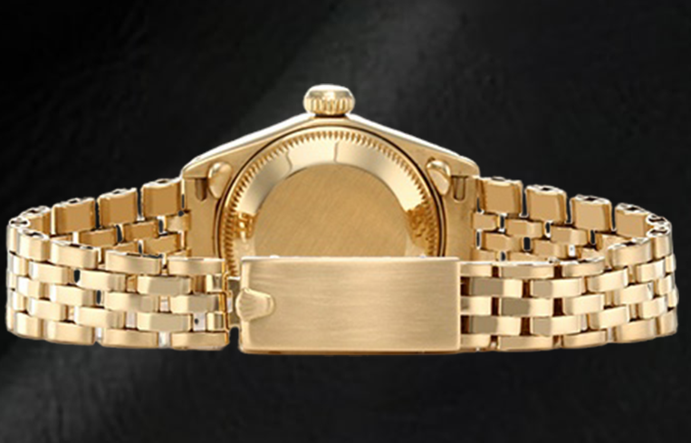 Rolex Lady Datejust Präsident-Armbanduhr aus Gelbgold mit weißem Stick-Zifferblatt