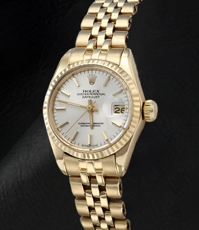 Rolex Lady Datejust Präsident-Armbanduhr aus Gelbgold mit weißem Stick-Zifferblatt