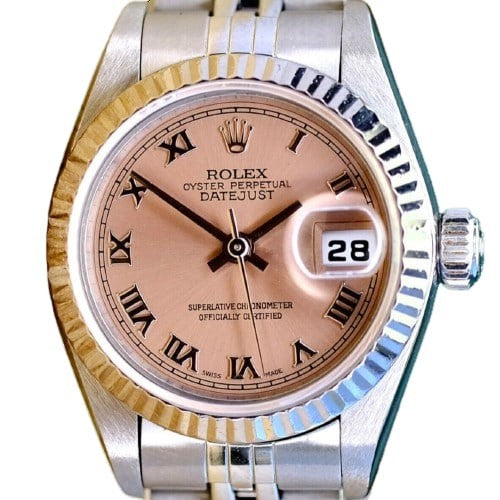 Rolex Lady Uhr mit römischem Zifferblatt in Lachsfarbe