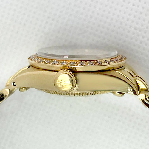 Rolex Oyster Uhr mit Perlmutt-Zifferblatt und Diamanten, Gelbgold-Jubilee-Armband