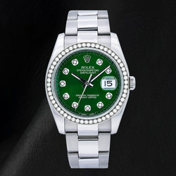 Rolex 116200 Datejust 36 mm Edelstahl-Uhr mit grünem Diamantzifferblatt