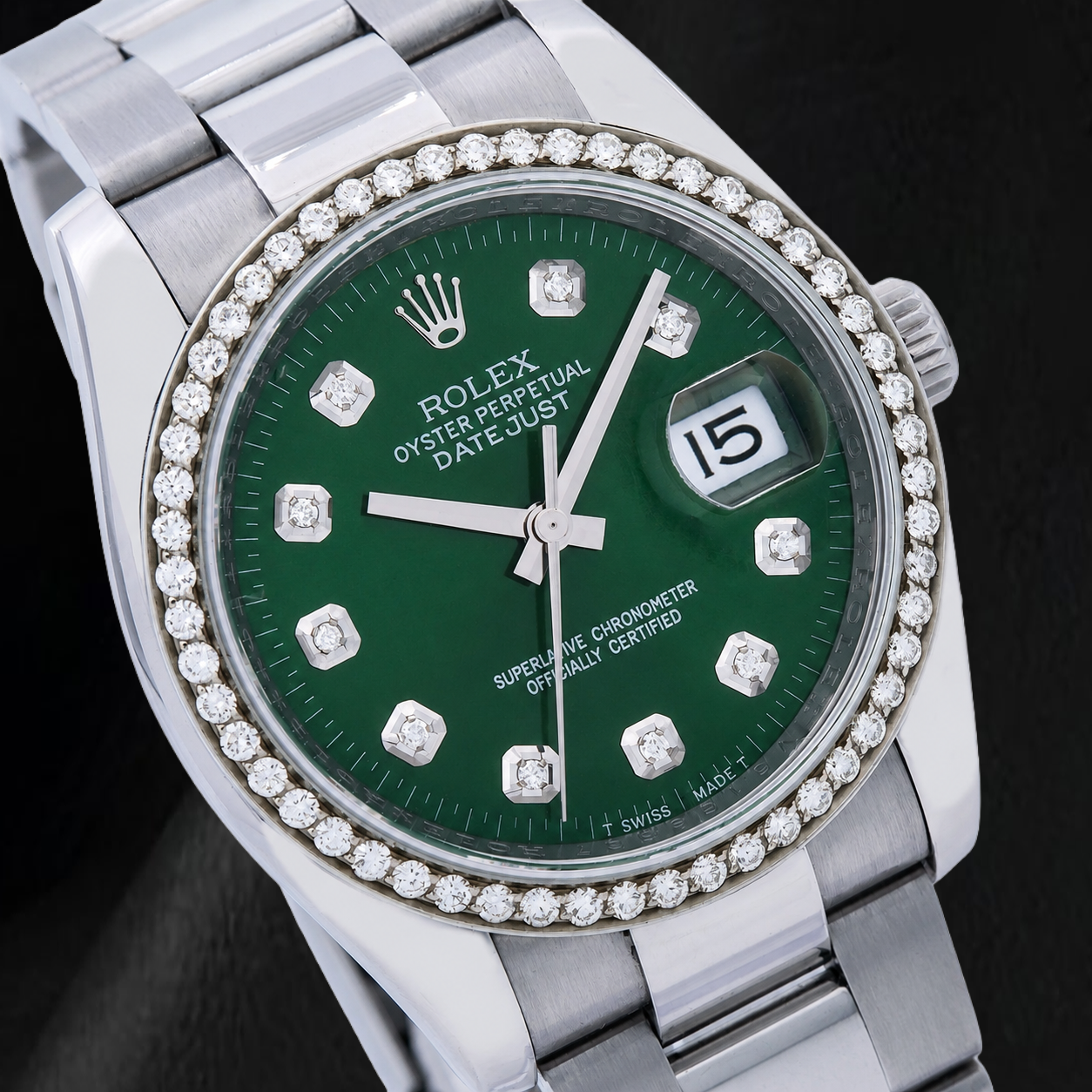 Rolex 116200 Datejust 36 mm Edelstahl-Uhr mit grünem Diamantzifferblatt