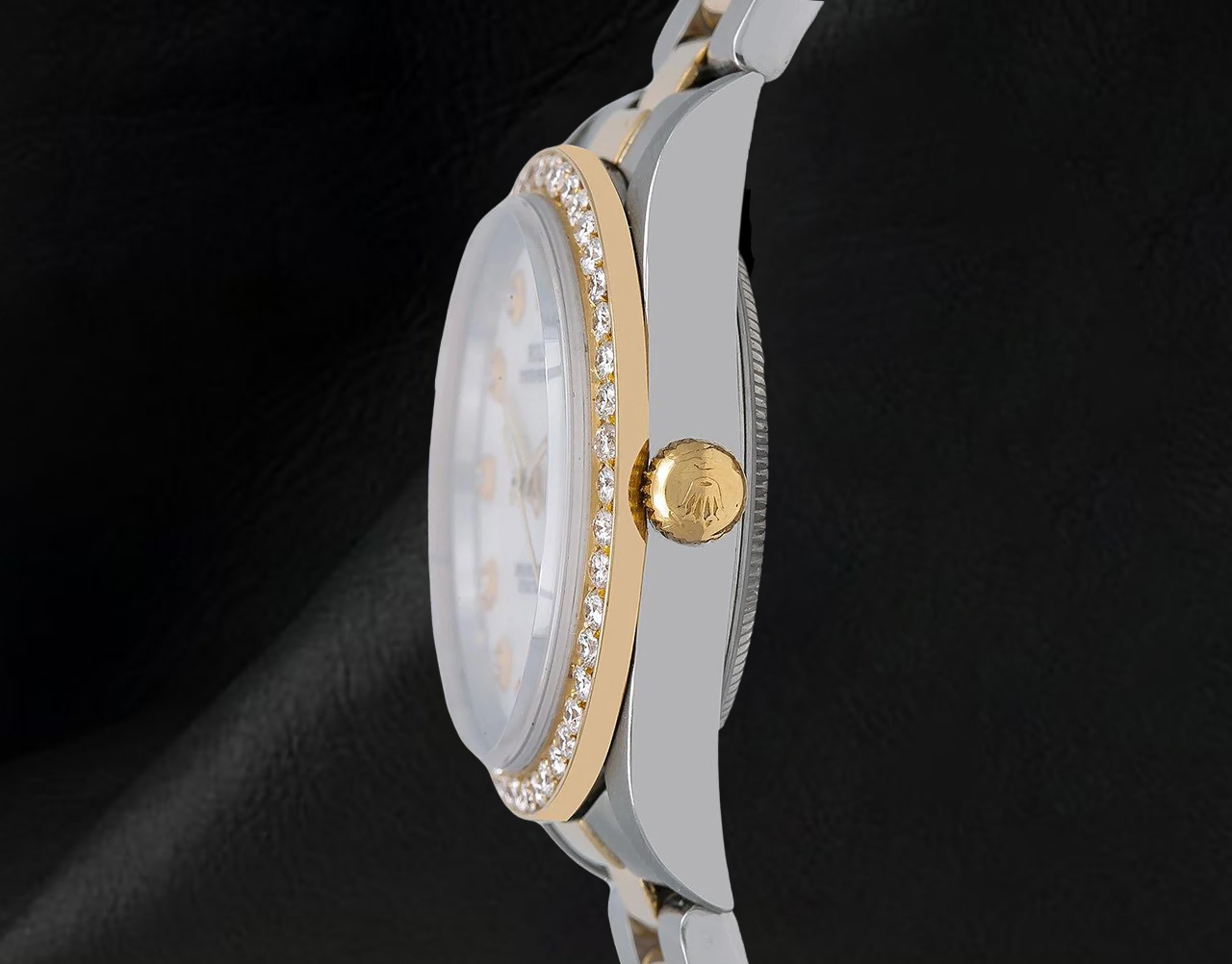 Rolex 14233 Bicolor Uhr 34 mm mit Diamantzifferblatt aus weißem Perlmutt