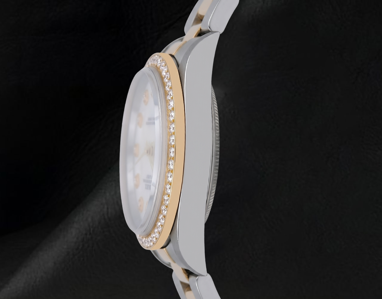 Rolex 14233 Bicolor Uhr 34 mm mit Diamantzifferblatt aus weißem Perlmutt