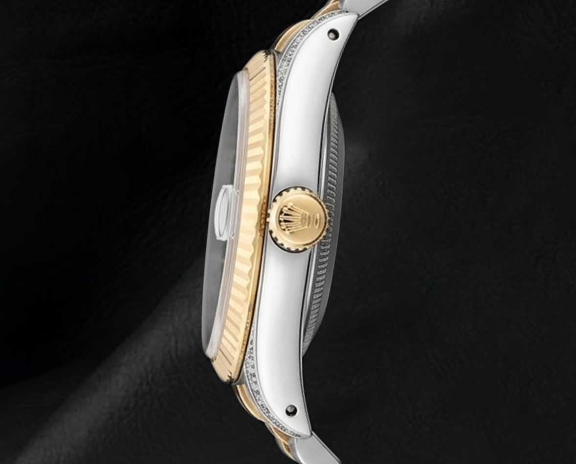 Rolex 16013 Datejust 36 mm Bicolor-Uhr mit schwarzem Diamantzifferblatt und römischen Ziffern