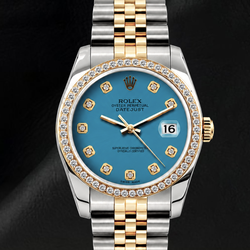 Rolex 16013 Datejust 36 mm Bicolor Uhr mit blauem Diamantzifferblatt