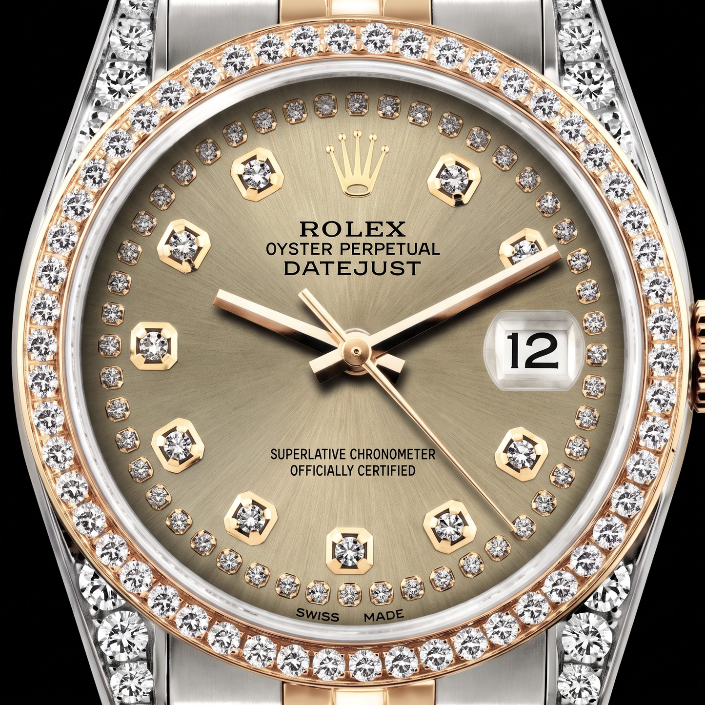 Rolex 16013 Datejust 36 mm Champagner-Diamantzifferblatt Diamantlünette Bicolor Uhr